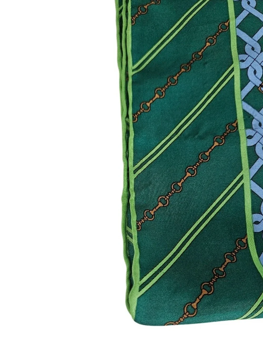100% Silk Green and Blue Horseshoe Patterned  Scarf